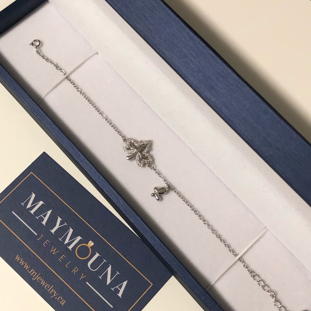 925 STERLING SILVER CZ MAPLE LEAF CHAIN BRACELET - Picture 5 of 9